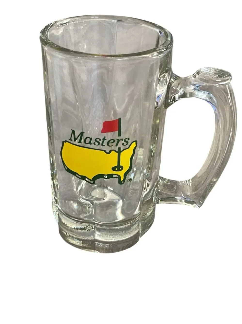 Masters Golf Tournament Glass Beer Mug logo Stein Drinking Heavy Glass Red Flag